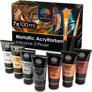 OfficeTree Acrylfarben 1504, Metallic, 7 Farben je 100ml, in Tuben