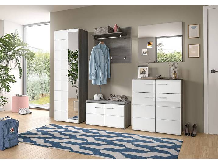 home24 Garderobebank 80 x 44 x 37cm wit/grijs