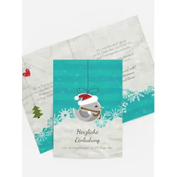 Weihnachtseinladung geschäftlich selbst gestalten mit Spruch und Fotos im Onlinedesigner bei Meine-Kartenmanufaktur.de