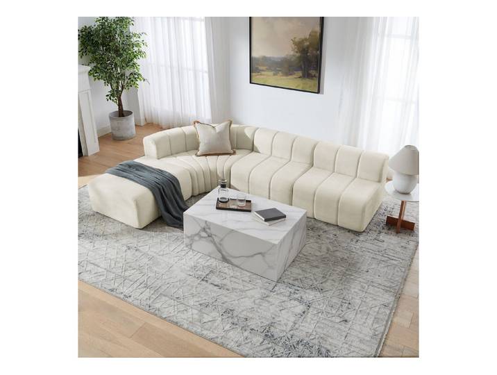 Celya Sofa 4-Sitzer Kompressions-Ecksofa mit frei kombinierbaren Modulen, rückenlehnlosen Module können als provisorischer Ablagetisch,Fußhocker