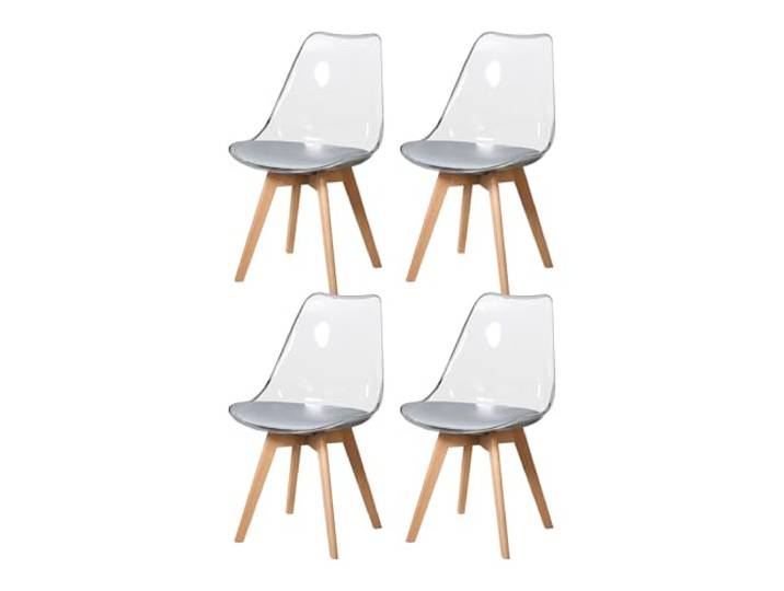 HJhomeheart Set mit 4 Modernen Transparenten Esszimmerstühlen, Abnehmbaren Gepolsterten Esszimmerstühlen, Küchenstühlen im Skandinavischen Design (PU - Grau)