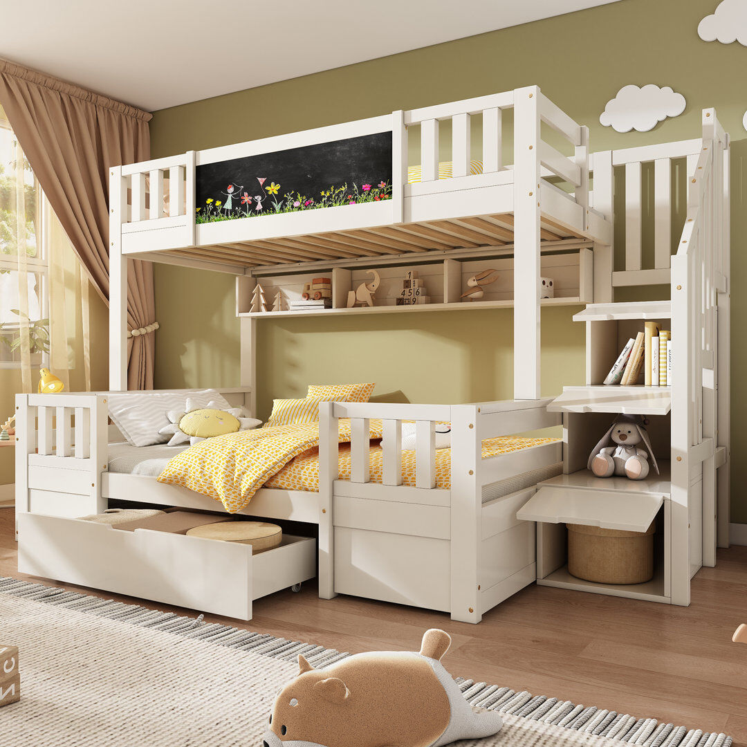 Brambly Cottage Bunk Bed 3ft + 4ft6 with 1 drawer and storage stairs white White