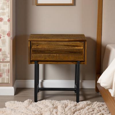 ZWYO HOSIMU "5""H Solid Acacia & Metal Single Drawer Nightstand with Rustic Finish, Sturdy Iron Base, Ideal for Bedroom"