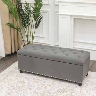 Adeco 41 Inches Storage Bench Linen Tufted Top Ottoman for Living Room