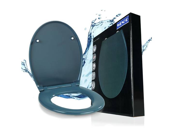 WC-Sitz WENKO Samos Slate Blue , blau, B:37,5cm L:44cm, Duroplast, Edelstahl, WC-Sitze, WC-Sitz