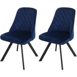 2er-Set Esszimmerstuhl MCW-K25, Küchenstuhl Lehnstuhl Polsterstuhl, Metall Samt ~ blau