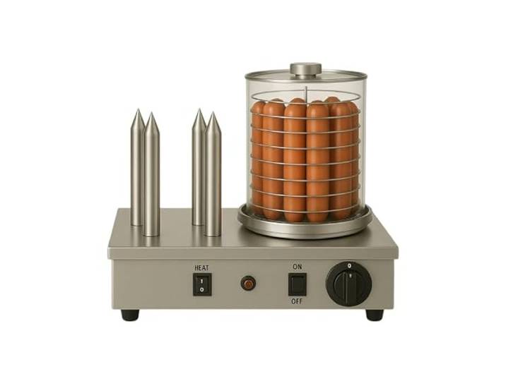 Appareil Hot-Dog Électrique 4 Plots - 800W - Chauffe-Saucisses + Chauffe-Pains - Inox Professionnel