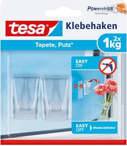 tesa Powerstrips Klebehaken für Glas, transparent 2 Haken