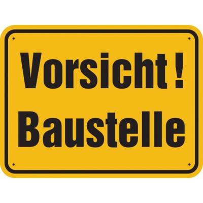 Baustellenschild, Vorsicht! Baustelle, 300x400mm, Alu geprägt - 400x300x0.6 mm Aluminium geprägt