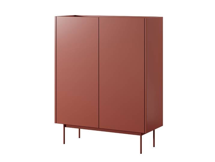 Hohe Kommode Color 97 cm, zweitürig, Ziegelrot / Eiche Linea