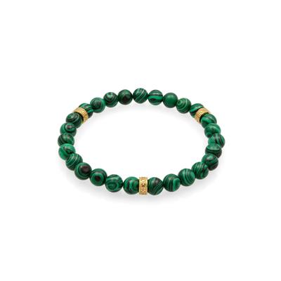 Armkette KUZZOI "Armband Herren synth. Malachit Bead Oxidiert 925 Silber" Gr. 21, gold, Armbänder, Herren, 21, Resin, Armkette