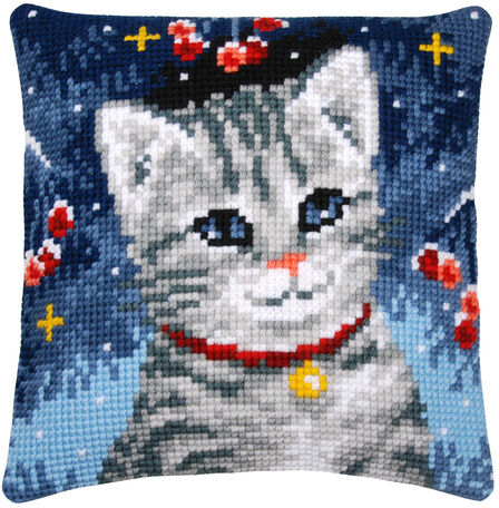 Kreuzstichkissen "Katze mit Glöckchen"