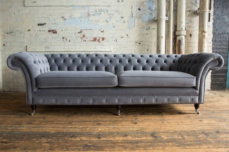 Chesterfield XXL Sofa 4-Zits Loungebank in Grijs Leder