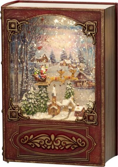 Konstsmide Kerstlantaarn LED Boek met Vliegende Kerstman en Slee