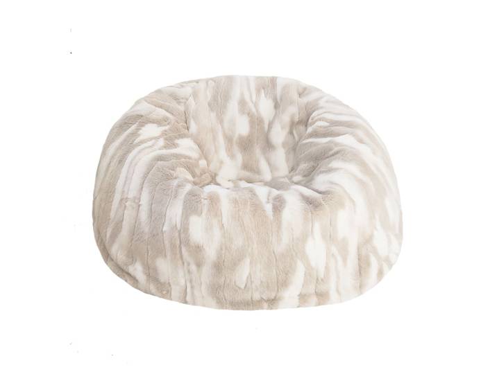 Pouf en fausse fourrure beige et blanche