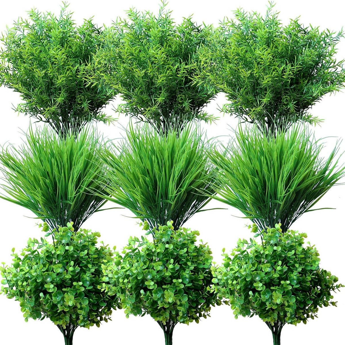 Set van 18 bundels kunstgras en nep struiken voor binnen en buiten decoratie, UV-bestendig groen