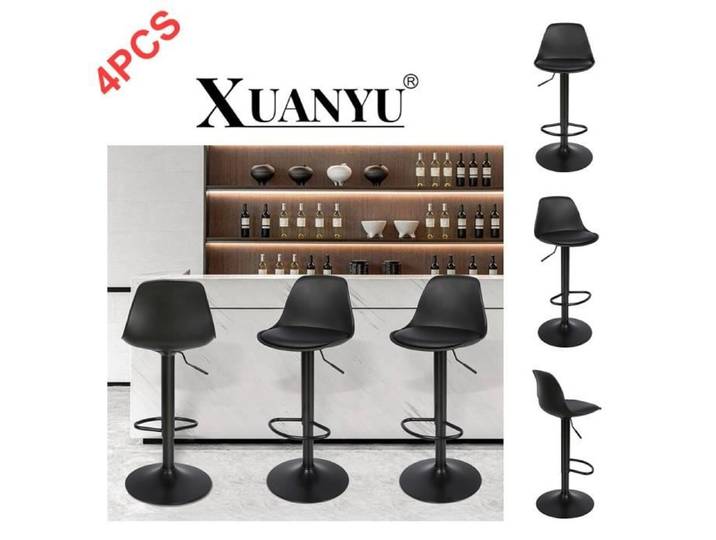 Tabouret de Bar - XUANYU - Coussin PU - Réglable en Hauteur - Lot de 4 - Noir