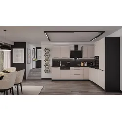 Winkelküche ARONA 280x270 cm Küchenzeile Eckküche Küche Kaschmir beige + Schwarz