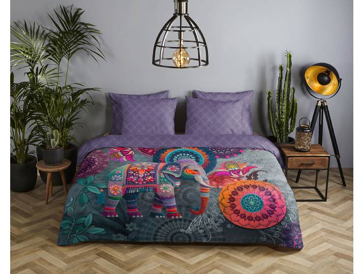 Satin-Bettwäsche Abhay Grau/Multicolor/Violett
