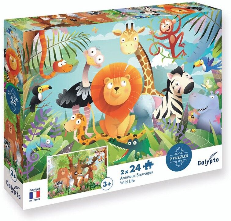 SentoSphère Puzzle 2 x 24 pcs Animaux Sauvages - Calypto