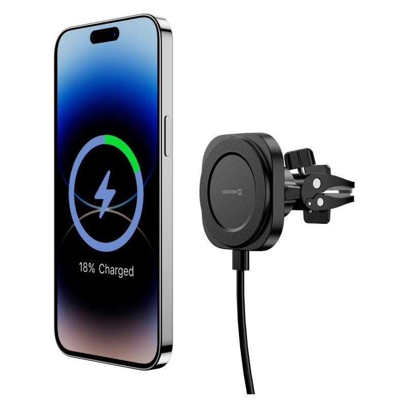 Swissten Magstick Compact Magnetic Car Holder With Wireless Charger 15W/7,5W(Magsafe Compatible) (65010611)