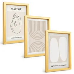 BILDER SET 3er Set - 20x30 cm Goldrahmen - Stilvolle minimalistische Linien