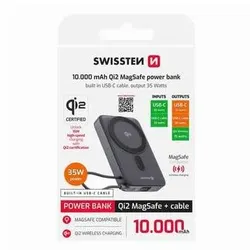 Swissten Power Bank, MagSafe, Li-Pol, 5/9/12V, Laden der Handys etc., 22013979, 10000mAh, 1x USB-C (10000 mAh, 15 W), Powerbank, Schwarz