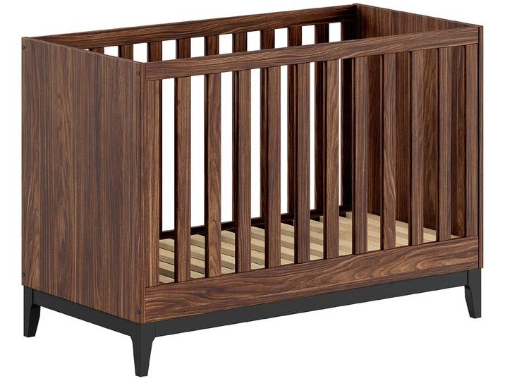 Babybett VIPACK Ilyas 60 x 120 cm inkl. 3-fach verstellbarem Lattenrost , nussbaum deko, B:123,6cm H:88,2cm L:123,6cm T:64,2cm, Holzwerkstoff, Babybetten, Babybett, Pflegeleichte Oberfläche in Dekor Nussbaum