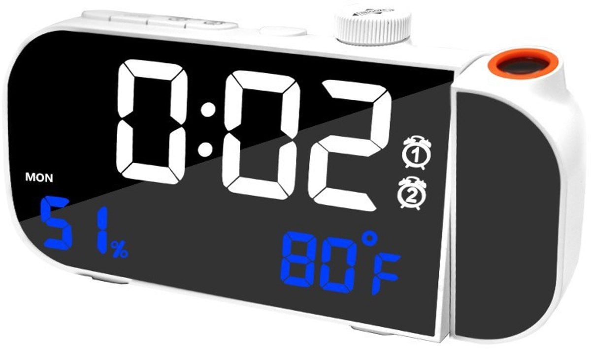 Digitale wekkerradio met projectie en temperatuurweergave - Wit