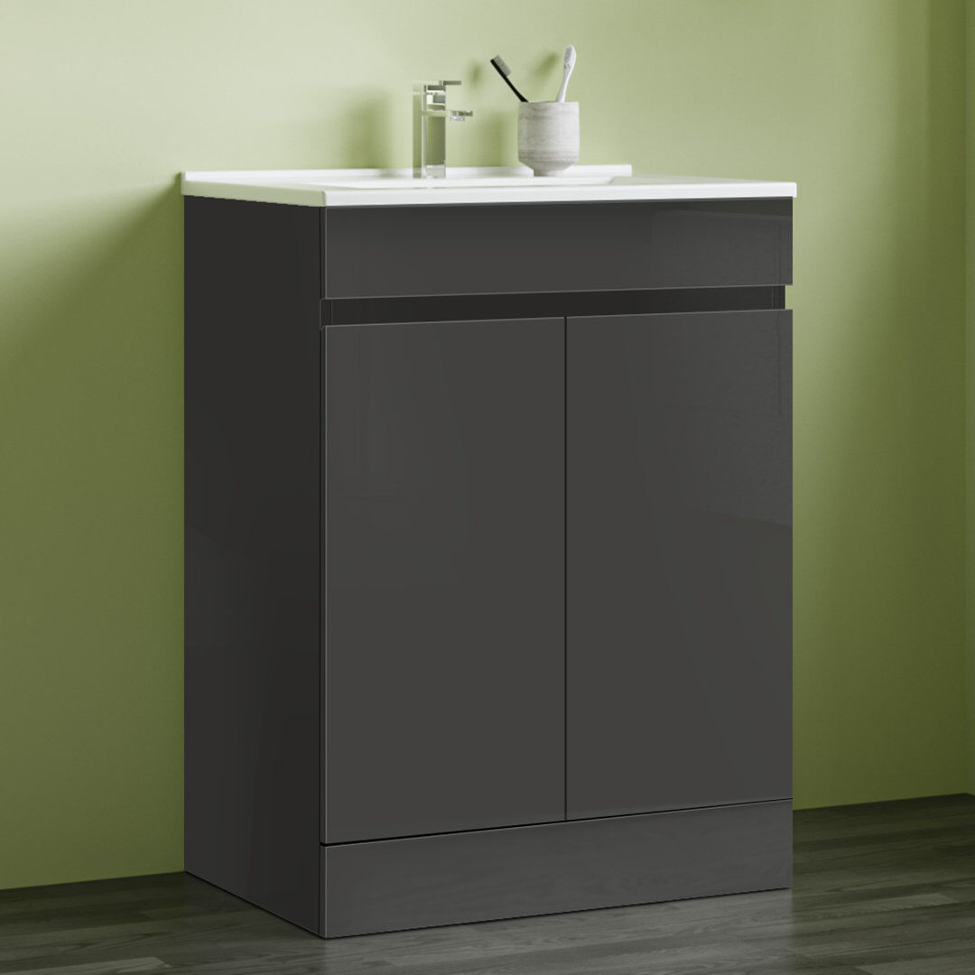 Metro Cohlette 600 mm Freestanding Combined Vanity Unit with Drop In Ceramic Basin High Gloss Anthracite 600mm W