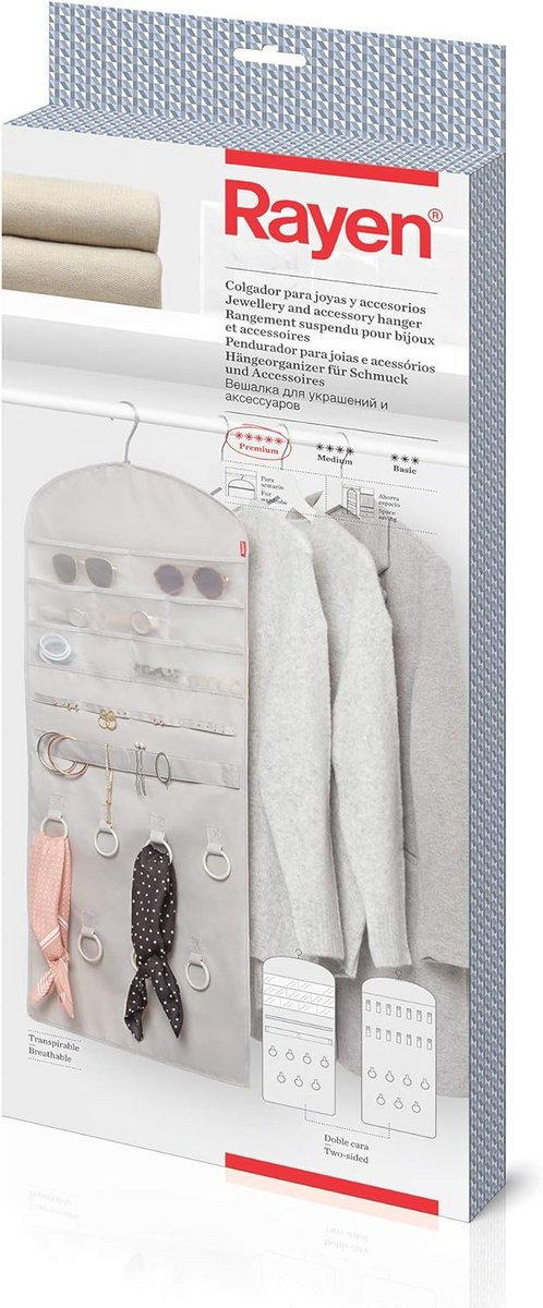 Haken voor sieraden en accessoires in grijs van premium polyester, 45 x 90 cm