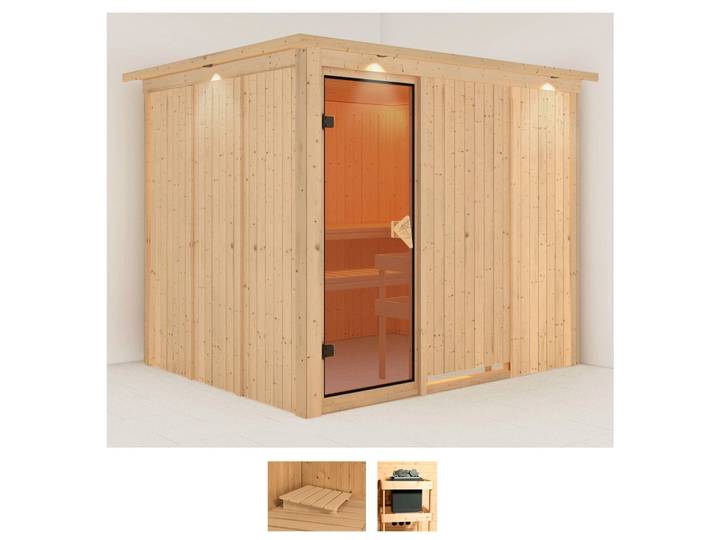 Sauna KARIBU Gitte , beige (naturbelassen), ohne Ofen, (ohne Ofen), Saunen, Sauna, ohne Ofen