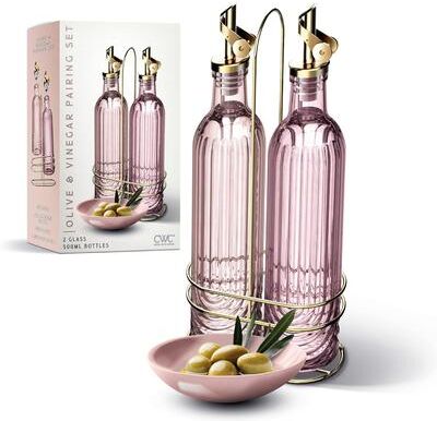 COOK WITH COLOR Glass Olive Oil Bottle Dispenser - 2 Pack- 17oz Oil and Vinegar Carafe Decanter