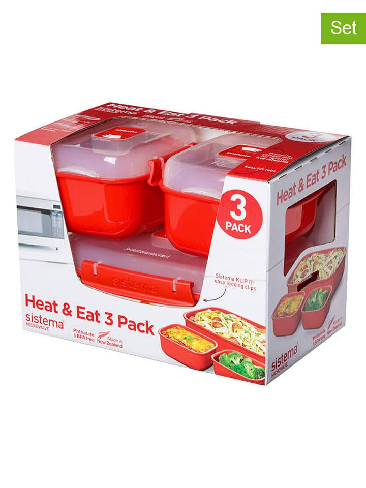 sistema 3er-Set: Mikrowellen-Lunchboxen ''Heat & Eat'' in Rot - onesize