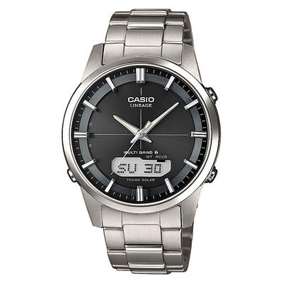 Funkchronograph CASIO FUNK, silber (silberfarben, schwarz, silberfarben), Armbanduhren, Herren, silberfarben, Solaruhr, Armbanduhr, Herrenuhr, Funkuhr, Titanarmband, Saphirglas
