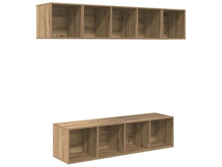 hliofuir TV-Schrank Set 4-teilig Wandmontiert Holzwerkstoff Artisan-Eiche Flexibles Lowboard Hängeboard für Wohnzimmer und Schlafzimmer mit 6 Ablagefächern für Zubehör und Dekoration.