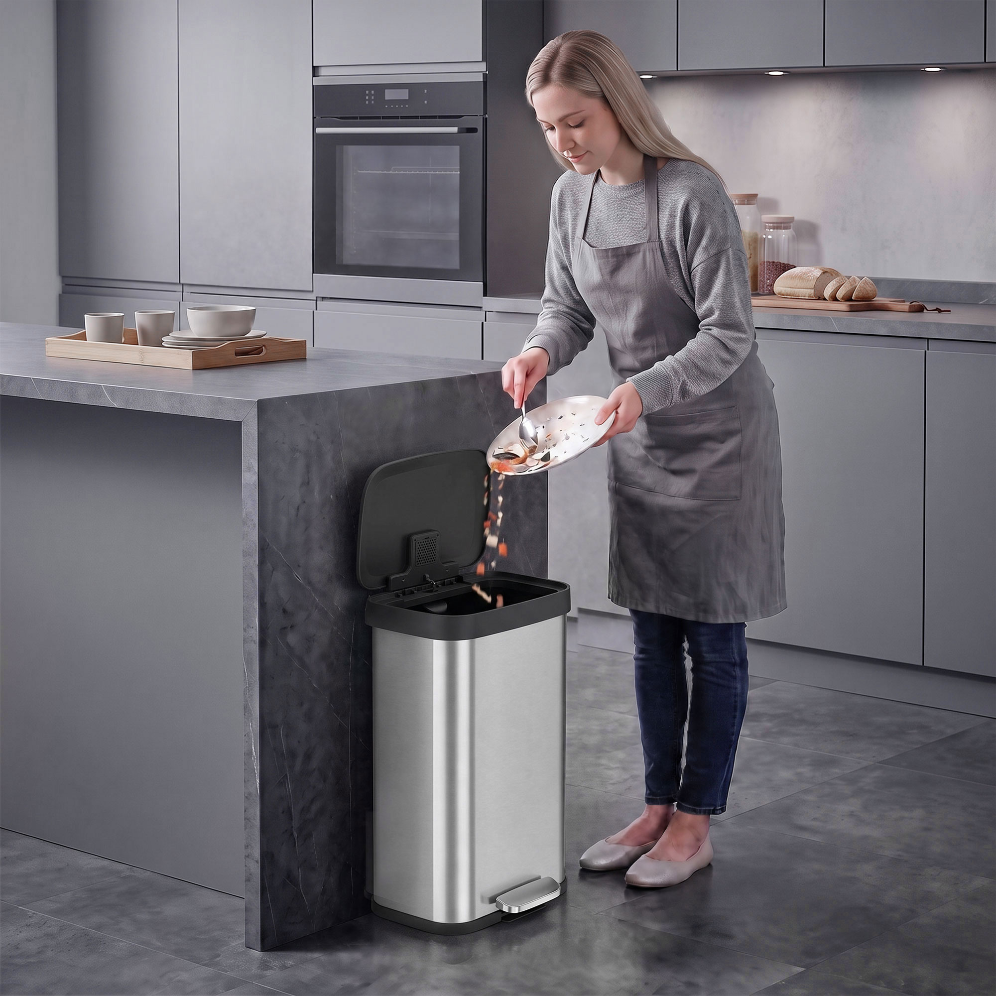Homcom Pattumiera Rettangolare a Pedale 50L in Acciaio Inox con Chiusura Ammortizzata, Scomparto per Deodorante, Argento   Aosom Italy