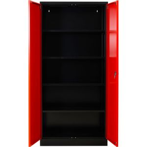 G-Office Aktenschrank FLC.19/N, aus Metall, abschließbar, 92 x 195 x 42 cm (B/H/T), rot / anthrazit