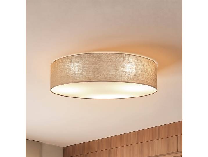 Plafonnier bohème, jute/jute, Ø 80 cm, tissu, E27 - Duolla Boho - Couloir - Bohême - Tissu / textile - Affleurante