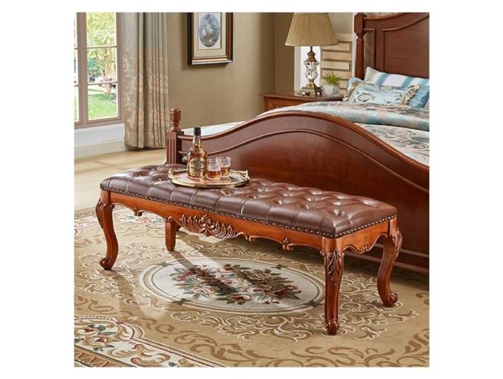 Tritthocker Gepolsterte Bank aus massivem Holz – Samtkissen funktionale Sitzgelegenheit am Nachttisch for Schlafzimmer, Wohnzimmer, Flur, Eingangsbereich, Foyer Schlafzimmerbank(Brown,120*53*47cm)