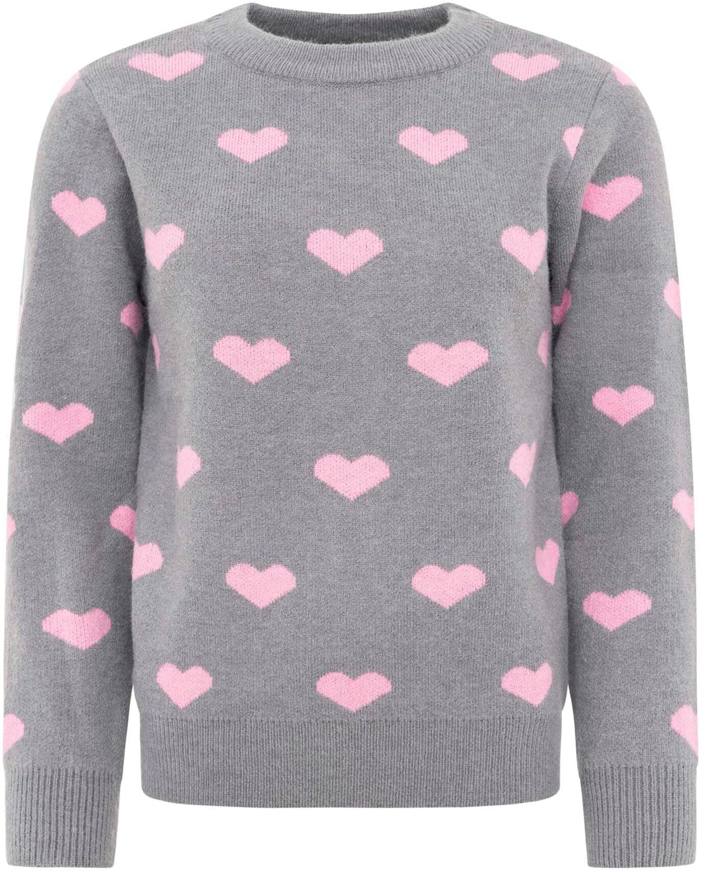 Strickpullover ZWILLINGSHERZ "Herz", Damen, Gr. L, grau, Strick, Obermaterial: 100% Polyacryl, hüftbedeckend, Rundhals, Pullover Strickpullover, mit Herzmotiv, Rundhalsausschnitt grau L