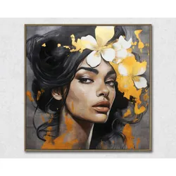 La Casa »Lady mit Blumenschmuck« Ölbild gerahmt 80x80 cm