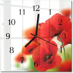 WANDUHR aus Glas 30x30 cm - Mohnblumen