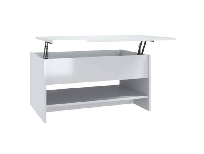 Roanoer Couchtisch Höhenverstellbar Hochglanz Weiß 80x50cm Holzwerkstoff Höhenverstellbarer Wohnzimmertisch mit klappbarer Platte und integriertem Staufach für Ordnung in kleinen Räumen.