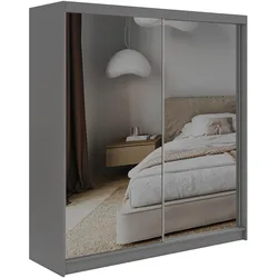 SCHWEBETÜRENSCHRANK mit Schubladen 200 - DUBROWNIK - Grau mit Spiegel