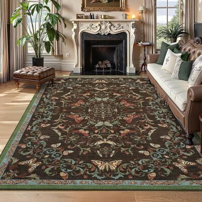 Garvee Vintage Butterfly Floral Washable Area Rug