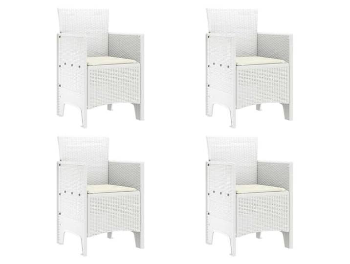 KUTYWEXFM Gartenstuhl 4er Set Weiß 53x49x85cm Polypropylen Wetterfeste Armlehnenstühle mit bequemen Kissen für Terrasse, Balkon und Garten. Pflegeleichtes Design für Draußen.