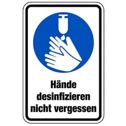 Gebotszeichen Hände desinfizieren nicht vergessen