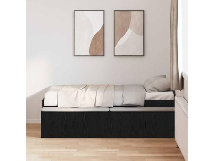 KTHLBRH Bettgestell Eiche Schwarz 90 x 200 cm Holz mehrschichtig Mit Schubladen, modernes Design, einfache Reinigung, Unterstützung 100 kg