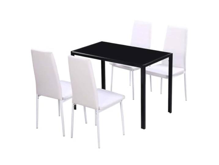 5-teiliger Esszimmer-Set, Tisch und 4 Stühle Gehärtetes Glas, Kunstleder, Bequemer Sitz, Modern Design